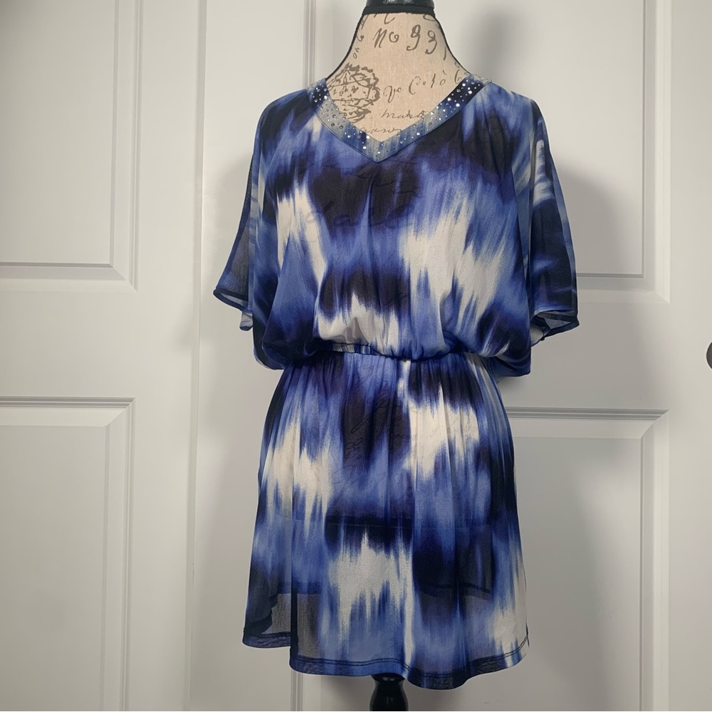 Alfani Blue Tie Dye Sheer Swimsuit Cover Up Women’s Medium